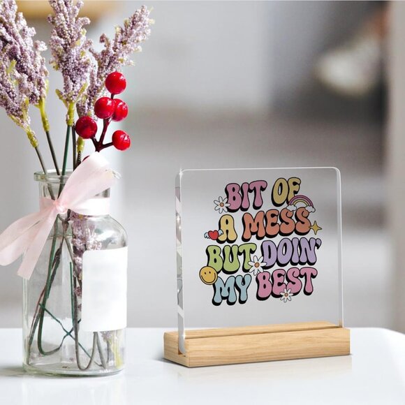 Inspirational Mental Health Acrylic Sign Decoration w/ Wood Base - Picture 3 of 4